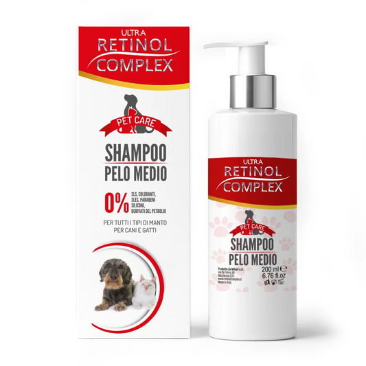 Champú para Mascotas Pelo Medio 200 ml | Retinol Complex | Perros y Gatos