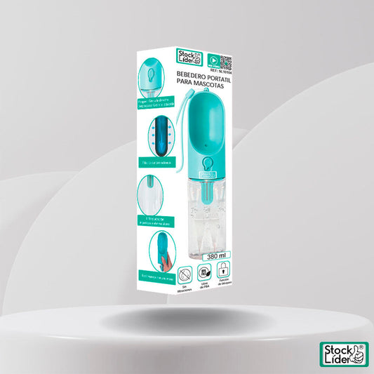 Bebedero Portátil para Mascotas 380 ml con Filtro – Botella Antifugas para Paseos y Viajes