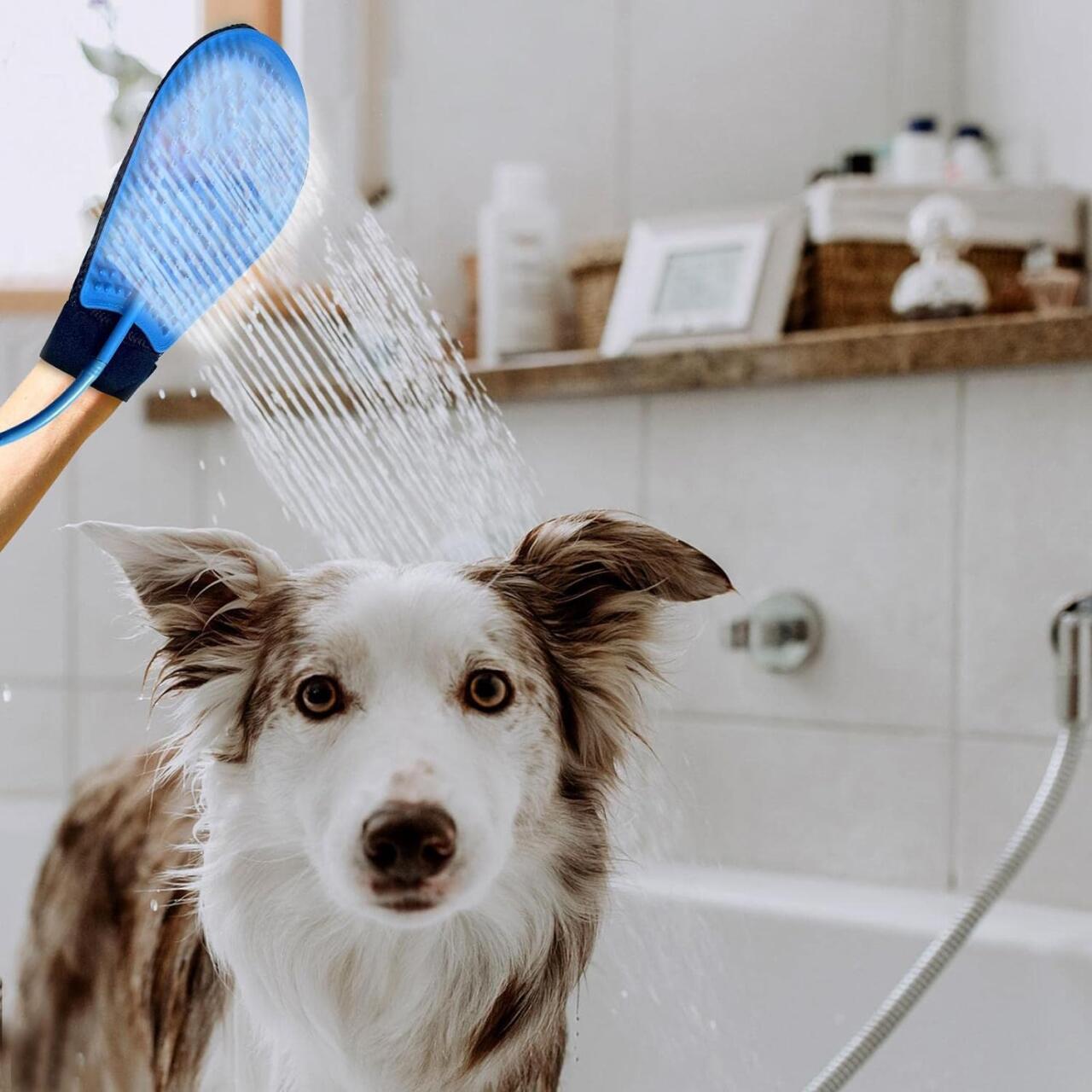 Guante de Baño y Cepillado para Mascotas con Manguera – Limpieza Profunda y Masaje Antiestrés