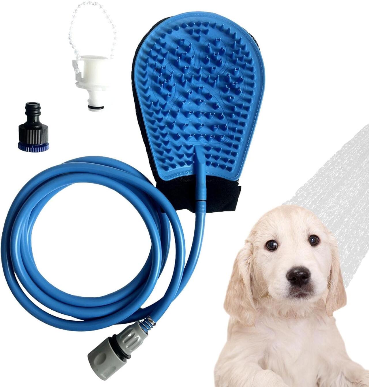 Guante de Baño y Cepillado para Mascotas con Manguera – Limpieza Profunda y Masaje Antiestrés