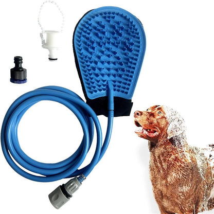 Guante de Baño y Cepillado para Mascotas con Manguera – Limpieza Profunda y Masaje Antiestrés