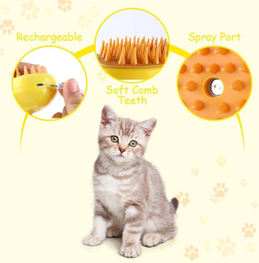 Cepillo de Vapor para Mascotas | Limpieza, Masaje y Eliminación de Pelaje 4 en 1