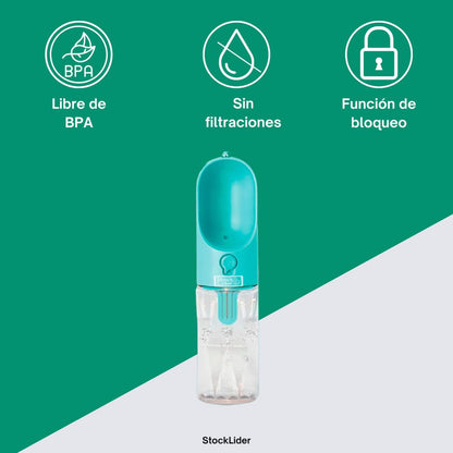 Bebedero Portátil para Mascotas 380 ml con Filtro – Botella Antifugas para Paseos y Viajes